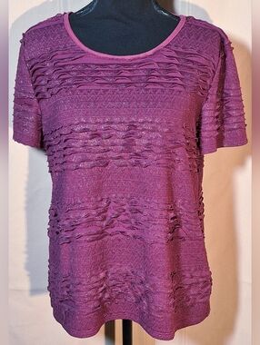NOTATIONS Plum Textured Short-Sleeve Tee
